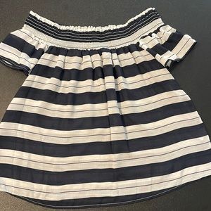 Hailey & Co navy/white off the shoulder blouse